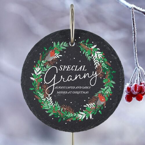 P3215-4 - Special Granny Missed At Christmas Robin Wreath Memorial Slate Grave Plaque Stake