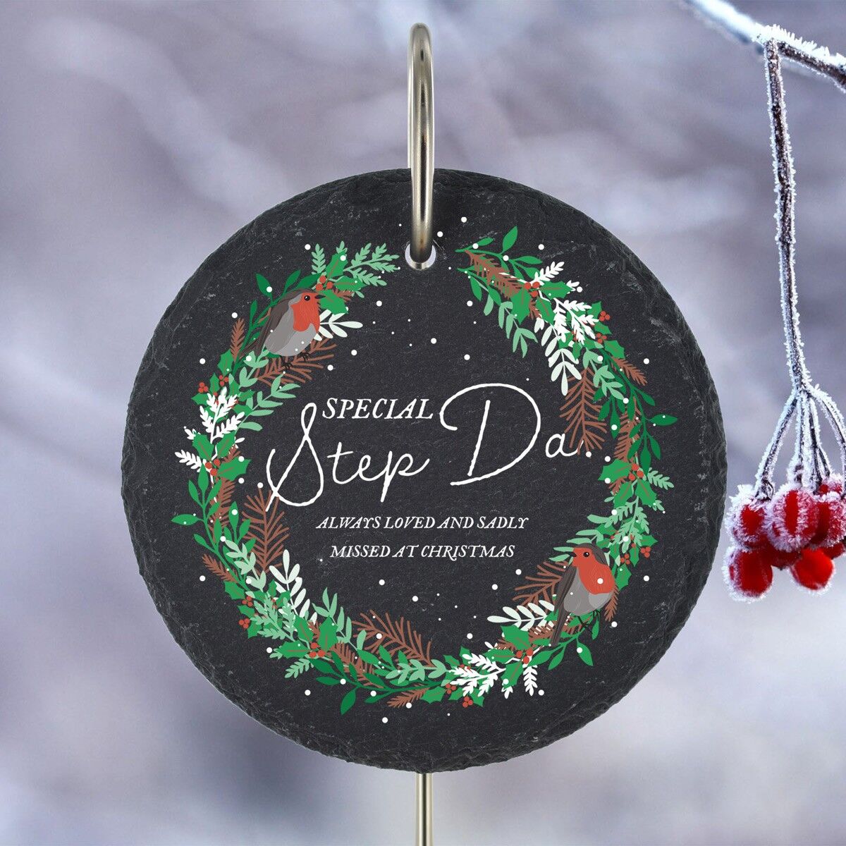 P3215-56 - Passo speciale da mancato a Natale Robin Wreath Memorial Slate Grave Plaque Palo