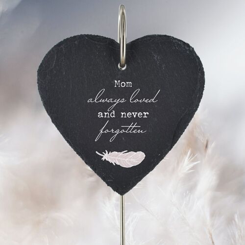 P3216-11 - Mom Always Loved Never Forgotten Feather Memorial Slate Grave Plaque Stake