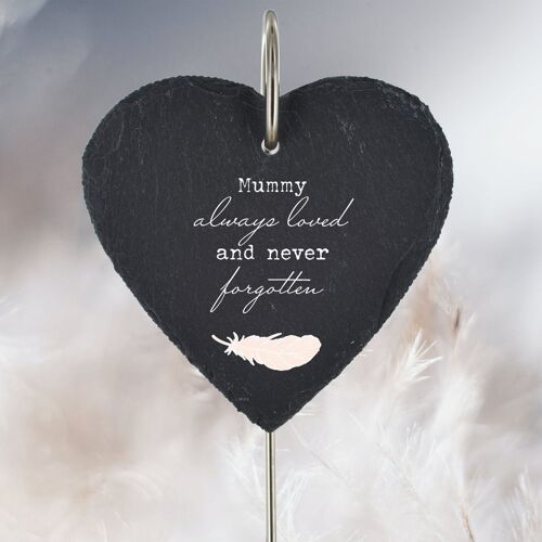 P3216-18 - Mummy Always Loved Never Forgotten Feather Memorial Slate Grave Plaque Stake