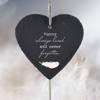 P3216-18 - Mummy Always Loved Never Forgotten Feather Memorial Slate Grave Plaque Pieu