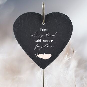 P3216-26 - Pops Always Loved Never Forgotten Feather Memorial Slate Grave Plaque Pieu
