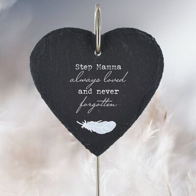 P3216-49 - Step Mamma Always Loved Never Forgotten Feather Memorial Slate Grave Placa Estaca