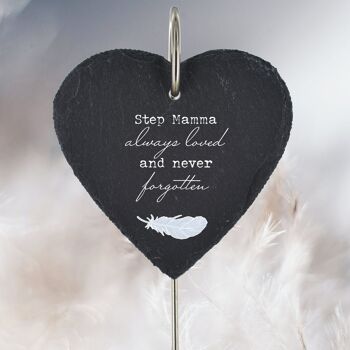 P3216-49 - Step Mamma Always Loved Never Forgotten Feather Memorial Slate Grave Plaque Pieu