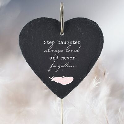 P3216-60 - Step Daughter Always Loved Never Forgotten Feather Memorial Slate Grave Plaque Stake