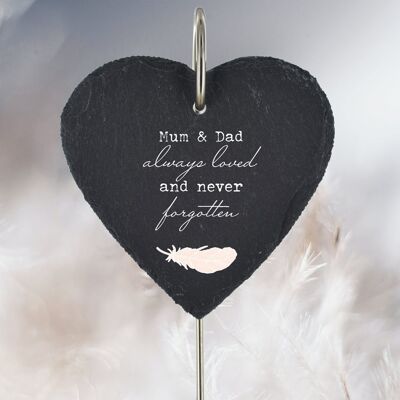 P3216-64 - Mum & Dad Always Loved Never Forgotten Feather Memorial Slate Grave Plaque Stake