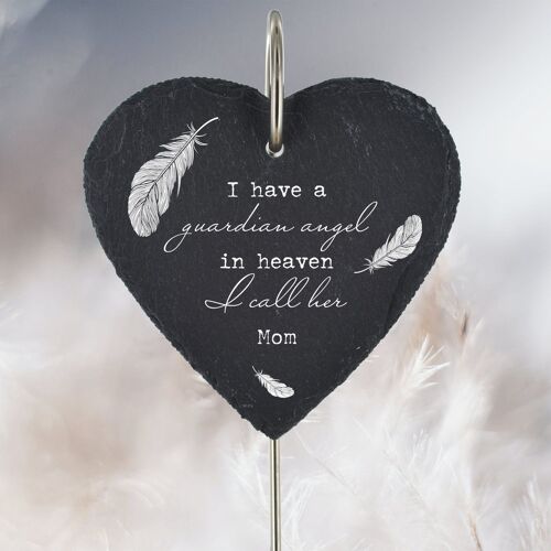 P3217-11 - Guardian Angel In Heaven Called Mom Feather Memorial Slate Grave Plaque