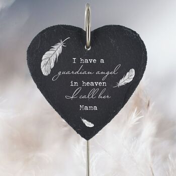 P3217-14 - Plaque funéraire en ardoise commémorative de l'ange gardien du ciel appelé Mama Feather