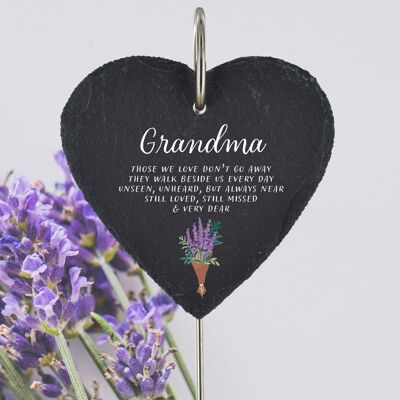 P3218-1 – Oma, die wir lieben, geht nicht Lavendel Gedenktafel aus Schiefer