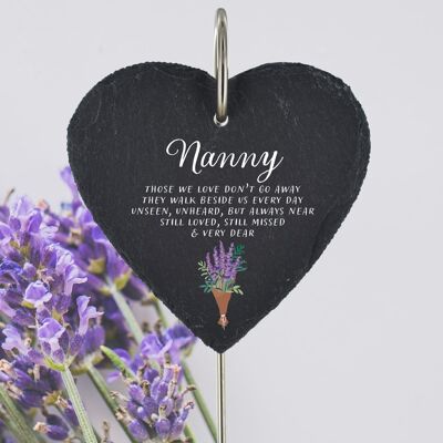 P3218-9 – Nanny, die wir lieben, gehen nicht Lavendel Gedenktafel aus Schiefer