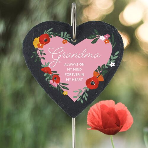P3219-1 - Grandma Always On My Mind Poppy Themed Colourful Memorial Slate Grave Plaque