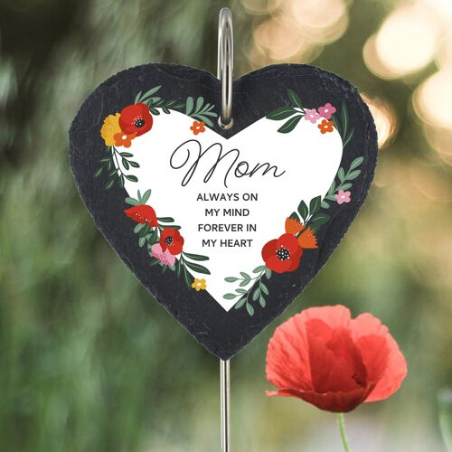 P3219-11 - Mom Always On My Mind Poppy Themed Colourful Memorial Slate Grave Plaque