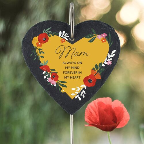 P3219-12 - Mam Always On My Mind Poppy Themed Colourful Memorial Slate Grave Plaque