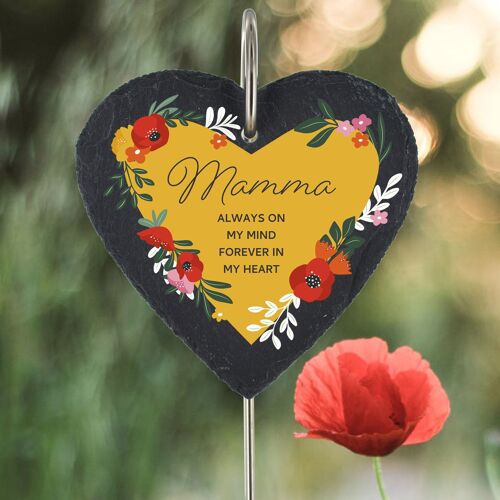 P3219-15 - Mamma Always On My Mind Poppy Themed Colourful Memorial Slate Grave Plaque