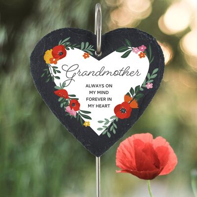 P3219-2 - Grandmother Always On My Mind Poppy Themed Colourful Memorial Slate Grave Plaque