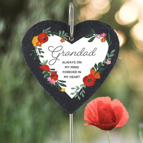 P3219-20 - Grandad Always On My Mind Poppy Themed Colourful Memorial Slate Grave Plaque