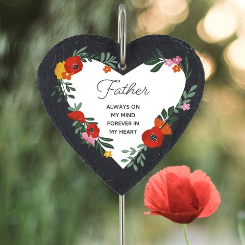 P3219-23 - Father Always On My Mind Poppy Themed Colourful Memorial Slate Grave Plaque