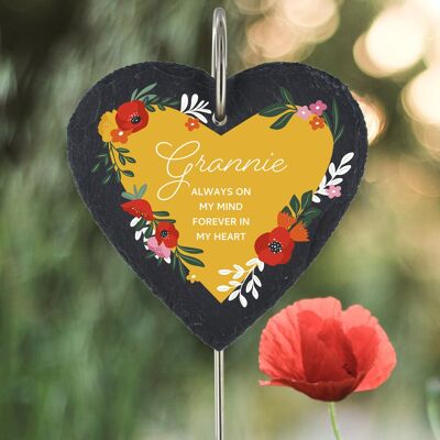 P3219-3 – Grannie Always On My Mind Mohnblumen-Thema, bunte Gedenktafel aus Schiefer