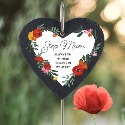 P3219-38 - Step Mum Always On My Mind Poppy Themed Colourful Memorial Slate Grave Plaque