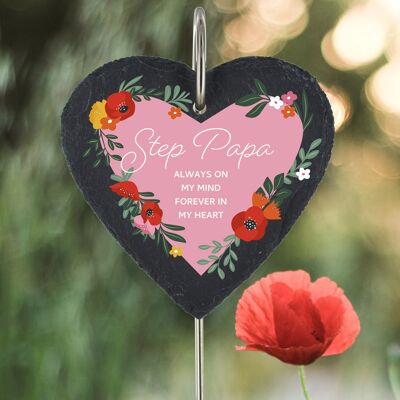 P3219-52 – Step Papa Always On My Mind Mohnblumen-Thema, bunte Gedenktafel aus Schiefer