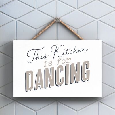 P3226 - Cuisine Pour Danser Moderne Gris Typographie Maison Humour Plaque Suspendue En Bois