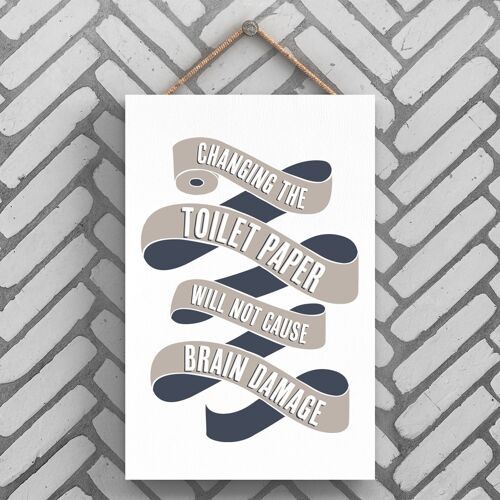 P3230 - Changing Toilet Paper Modern Grey Typography Home Humour Wooden Hanging Plaque