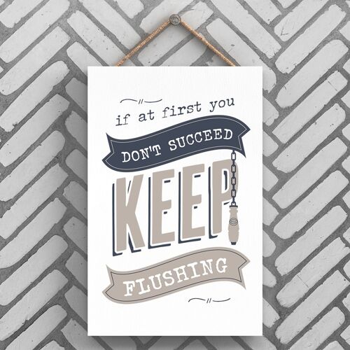 P3236 - Keep Flushing Modern Grey Typography Home Humour Wooden Hanging Plaque