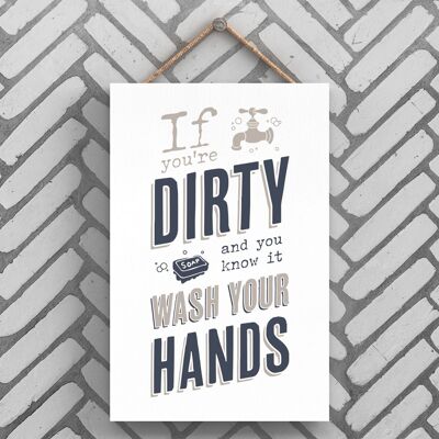 P3237 - Wash Your Hands Modern Grey Typography Home Humour Wooden Hanging Plaque