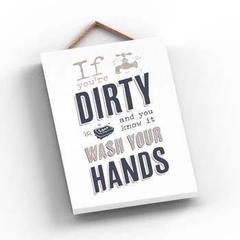 P3237 - Lavez-vous les mains Modern Grey Typography Home Humor Plaque à suspendre en bois 2