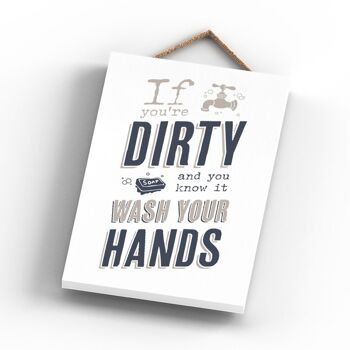 P3237 - Lavez-vous les mains Modern Grey Typography Home Humor Plaque à suspendre en bois 3