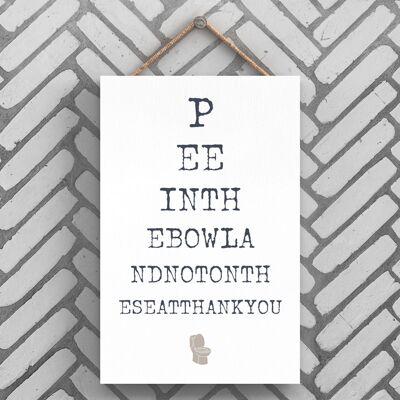 P3241 - Eye Test Pee Modern Gray Typography Home Humor Placa colgante de madera