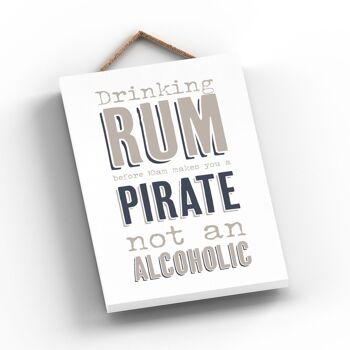 P3242 - Rum Pirate Not Alcoholic Modern Grey Typography Home Humor Plaque à suspendre en bois 2