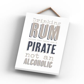 P3242 - Rum Pirate Not Alcoholic Modern Grey Typography Home Humor Plaque à suspendre en bois 3