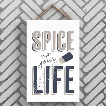 P3245 - Spice Up Life Modern Grey Typography Home Humour Plaque à suspendre en bois 1