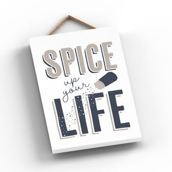 P3245 - Spice Up Life Modern Grey Typography Home Humour Plaque à suspendre en bois 2