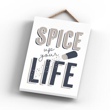 P3245 - Spice Up Life Modern Grey Typography Home Humour Plaque à suspendre en bois 3