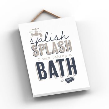 P3246 - Splish Splash Bath Moderne Gris Typographie Home Humour Plaque Suspendue en Bois 2