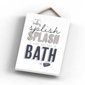 P3246 - Splish Splash Bath Moderne Gris Typographie Home Humour Plaque Suspendue en Bois 3