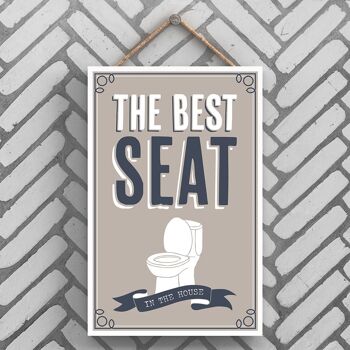 P3249 - Best Seat In The House Modern Grey Typography Home Humor Plaque à suspendre en bois 1