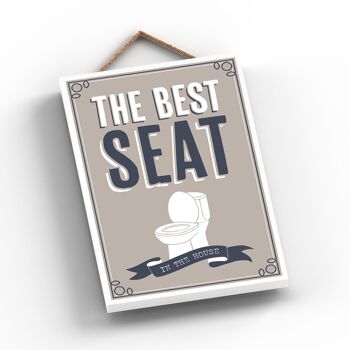 P3249 - Best Seat In The House Modern Grey Typography Home Humor Plaque à suspendre en bois 2
