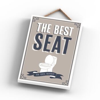 P3249 - Best Seat In The House Modern Grey Typography Home Humor Plaque à suspendre en bois 3