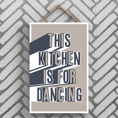 P3251 - Placa colgante de madera para el hogar con tipografía gris moderna de baile de cocina