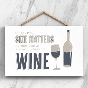 P3261 - Size Matters Wine Modern Grey Typography Home Humor Plaque à suspendre en bois 1