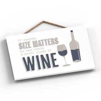 P3261 - Size Matters Wine Modern Grey Typography Home Humor Plaque à suspendre en bois 2