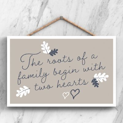 P3262 - Root Two Hearts Modern Grey Typography Home Humour Wooden Hanging Plaque