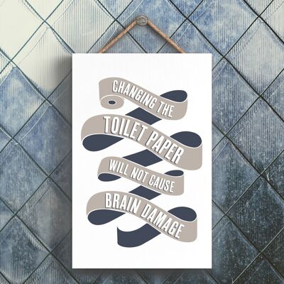 P3268 - Changing Toilet Paper Modern Grey Typography Home Humour Wooden Hanging Plaque