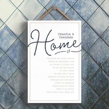 P3272 - Grandparents Home Modern Grey Typography Home Humor Plaque à suspendre en bois 1