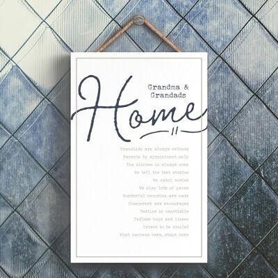 P3272 - Grandparents Home  Modern Grey Typography Home Humour Wooden Hanging Plaque