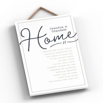 P3272 - Grandparents Home Modern Grey Typography Home Humor Plaque à suspendre en bois 2