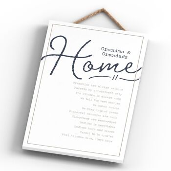 P3272 - Grandparents Home Modern Grey Typography Home Humor Plaque à suspendre en bois 4